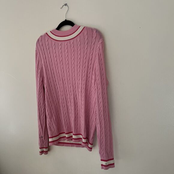 JEFFREE STAR Cosmetics Pink Embroidered Varsity Cableknit Sweater, Pink- M - Picture 9 of 10